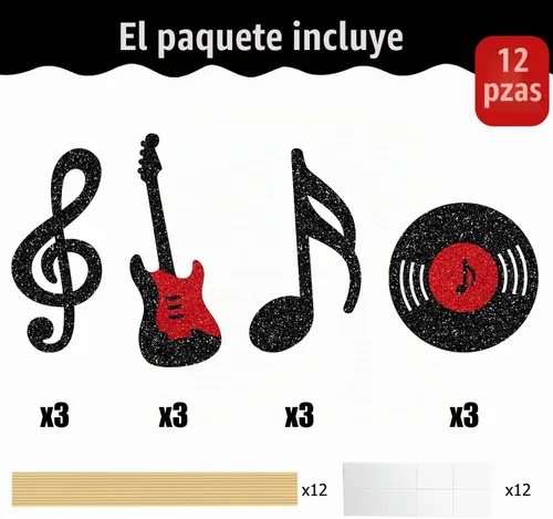 Vista 4 de Centro de mesa de notas musicales para decoración de fiesta de cumpleaños musical de rock, 12 piezas de decoración de mesa de guitarra de rock