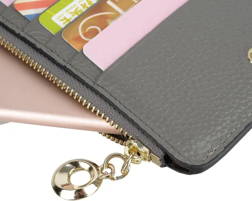 Vista 4 de Yaluxe- Cartera para mujer con bloqueo RFID, de cuero genuino, multiorganizador de tarjetas con bolsillo con zíper, L