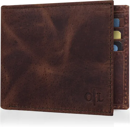 Vista 25 de Cartera delgada de cuero para hombre, bloqueo RFID, bolsillo frontal minimalista, delgada y elegante con ventana de identificación, regalo