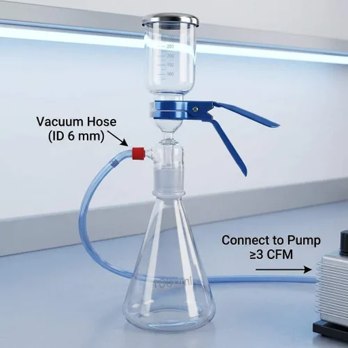 Vista 4 de QWORK Aparato de Destilación de Filtración al Vacío de Vidrio, 1000ml - Incluye Embudo Graduado, Matraz de Filtro, Abrazadera - Tamaño de Poro de 10
