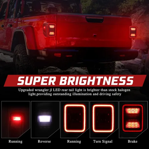 Vista 3 de BUNKER INDUST Luces traseras LED ahumadas para Jeep Gladiator 2020-2025, luces traseras JT, luces traseras traseras, luz de freno, luz direccional