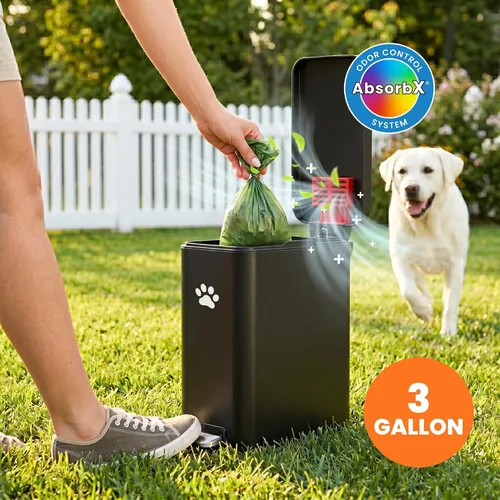 Vista 2 de iTouchless Cubo de basura para excrementos de perro de 3 galones / 12 litros con filtro de olor AbsorbX – Recipiente de basura de metal de cierre