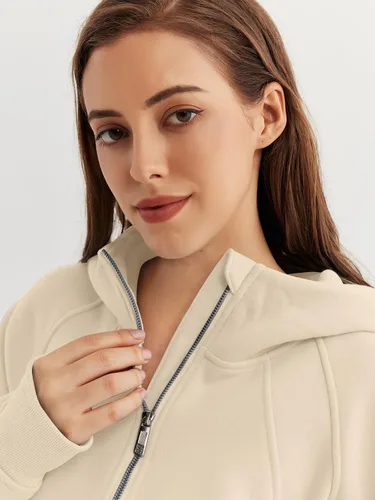 Vista 4 de WYNNQUE Sudadera corta con capucha para mujer, manga larga, forro polar, media cremallera, ropa de otoño