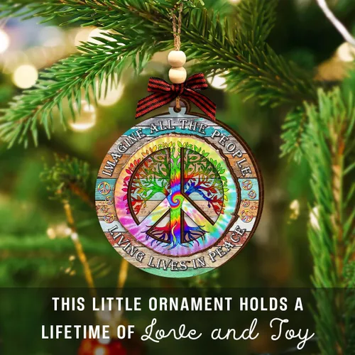Vista 7 de Adornos de Navidad hippie 2025 – Adorno de madera con signo de paz, regalos retro bohemios, regalos hippie para mujeres y hombres, decoración
