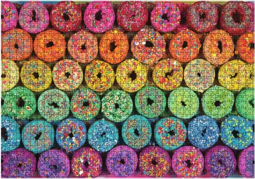Vista 3 de Rainbow Donut - Rompecabezas de donas de 1000 piezas para adultos con colores brillantes y gránulos