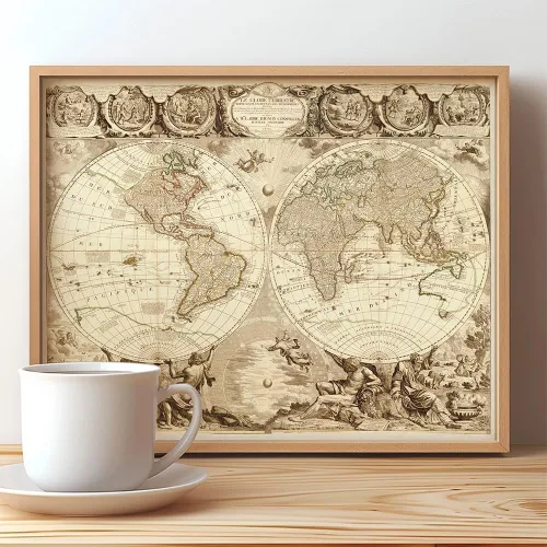 Vista 5 de Le Globe Terrestre - Póster enmarcado de 11 x 14 pulgadas, reproducción de mapa del mundo antiguo por Jean Baptiste Nolin, cartografía clásica