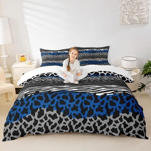 Vista 13 de Juego de funda de edredón con estampado de leopardo, tamaño individual, juego de ropa de cama rústica con rayas de piel de cebra, decoración