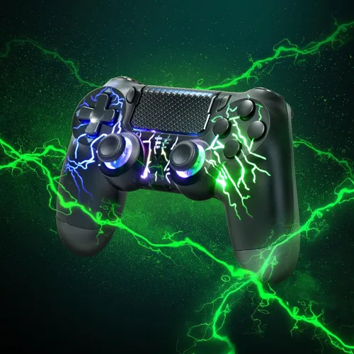 Vista 6 de mone Wireless Controller for PS4/PS4 Pro/PS4 Slim & PC - Black Lightning Pattern RGB Illumination, Hall Effect Joystick, Dual Vibration, 6 - Axis