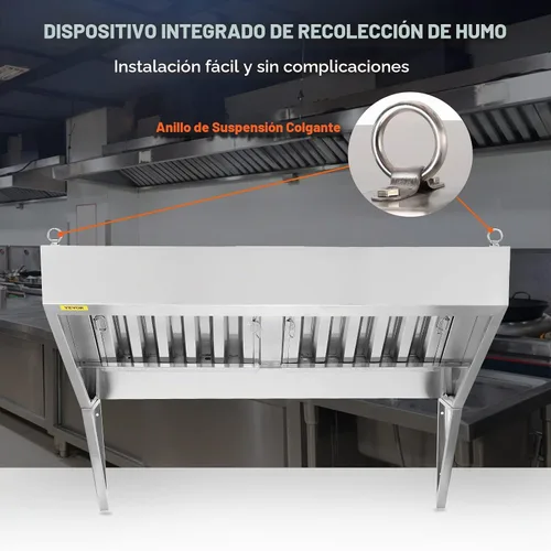 Vista 5 de VEVOR Campana de Escape Comercial, Campana de 4 Pies para Camión de Comida, Campana de 201 de Acero Inoxidable para Remolque de Concesión con 2