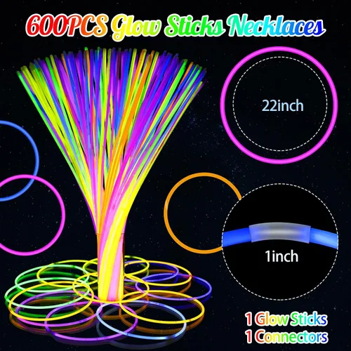Vista 3 de Deekin Collares luminosos de 22 pulgadas con barras luminosas a granel con conectores, collar de neón que brilla en la oscuridad para Halloween