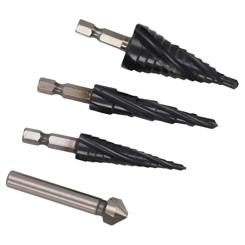 Vista 8 de M35 Cobalt Step Drill Bit Set, 4 Spiral Flute Step Bits with 1/4 Inch Shank, Multi Functional Step Bit for Metal Wood Plastic, Includes 3 Step Bits