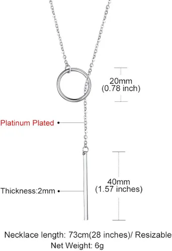 Vista 7 de GOLDCHIC JEWELRY Collar largo de barra Lariat con colgante de círculo abierto en Y, gargantilla minimalista simple y colgante de cadena de clavícula