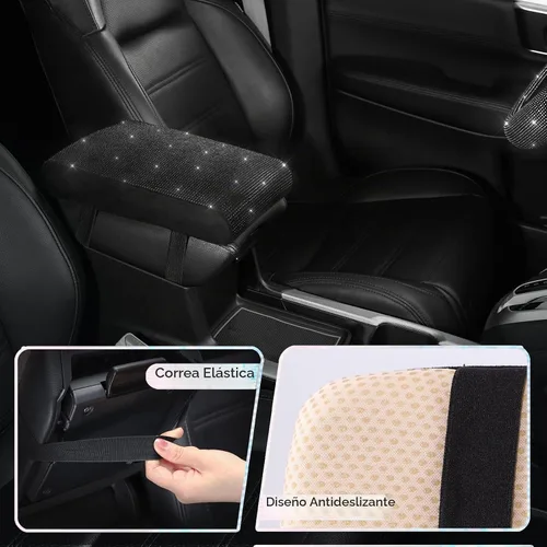 Vista 6 de SEG Direct - Funda brillante de diamante para consola central de automóvil, cubierta de apoyabrazos de coche, almohadilla de espuma viscoelástica