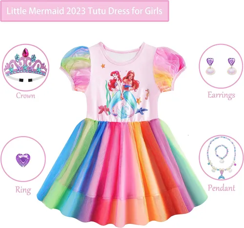 Vista 4 de Little Girls Mermaid Dress Mermaid Costume Princess Dress up Clothes Dress Short Sleeve for 3-8 Years
