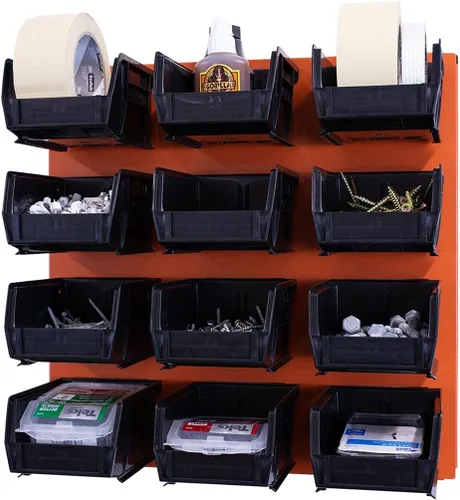 Vista 3 de OmniWall Sistema de almacenamiento de contenedores: sistema de organización de herramientas de garaje de metal montado en la pared de 16 x 16 Negro
