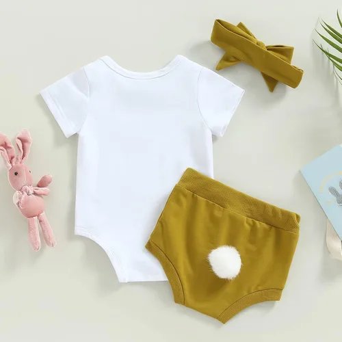 Vista 3 de Wrrkayly Traje de manga corta para bebé, niño y niña, San PatricioPascua, traje de conejito de manga corta, camiseta de pantalones cortos, ropa de 3