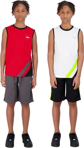 Vista 6 de Hind Boys Short Set 4-Piece Boys Basketball Shorts and Performance Athletic Shirt Set