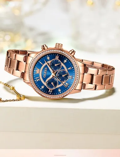 Vista 2 de OLEVS Relojes para mujer, reloj de moda para mujer, reloj de pulsera de cuarzo analógico impermeable de acero inoxidable, elegante regalo