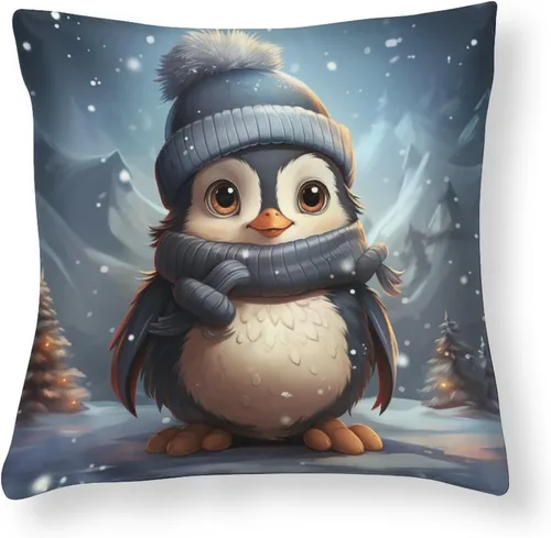 Vista 11 de Almohadas grandes para sofá de 16 x 16 pulgadas, diseño de mapache de dibujos animados, Navidad, nieve, invierno, cuadradas, de satén, funda