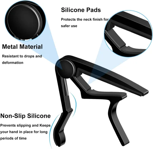 Vista 2 de Capo, Cejilla de guitarra para guitarras acústicas y eléctricas con 5 púas (negro)