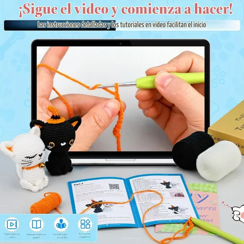 Vista 3 de Pnytty - Juego de iniciadores de ganchillo para gatos, 2 piezas, para adultos, kit de ganchillo para principiantes Crochet Animal Kit, Knitting