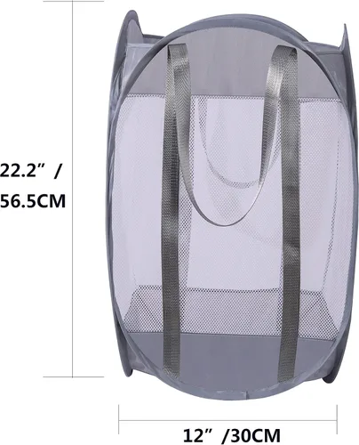 Vista 6 de con asas fuertes cesta de lavandería, cestas de lavandería plegables a prueba de desgarros, cesta de lavandería de malla plegable. Se utiliza