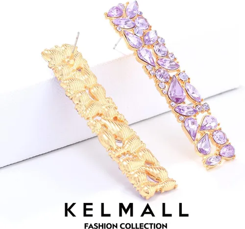 Vista 5 de KELMALL - Aretes colgantes cuadrados con diamantes de imitación y cristales brillantes geométricos para mujer, colección Kemall