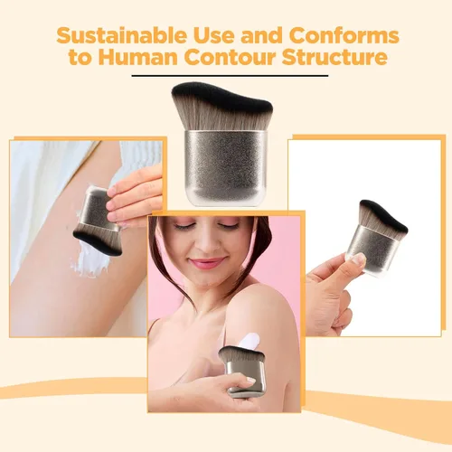 Vista 4 de Cepillo autobronceador Kabuki, aplicador corporal vegano para cara Cerdas sintéticas suaves para una mezcla de bronceado sin rayas, se adapta a