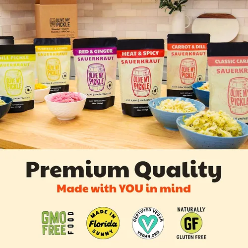 Vista 3 de Chucrut fermentado y probiótico real para la salud intestinal - CÚRCUMA + CRUTA DE COÑO (1 PACK) por Olive My Pickle