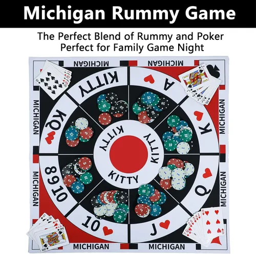 Vista 3 de Michigan Rummy Juego de mesa Tripoley Juego de fieltro plegable Familia Combinación original de Joker Rummy, corazones y póker incluye 2 barajas