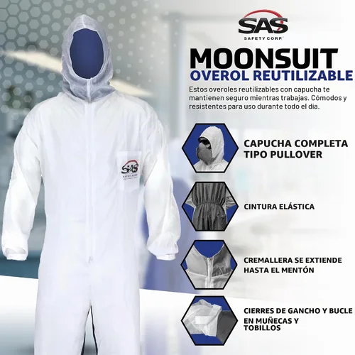 Vista 2 de SAS Safety Corp Overol SAS Moonsuit de Nylon y Algodón Overol de Trabajo Lavable a Máquina con Capucha Completa, Cremallera Frontal Completa