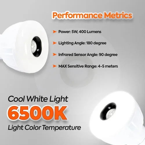 Vista 2 de Sensor de movimiento LED y sensor de luz, lámpara automática direccional flexible con bombilla E26, luz nocturna PIR del anochecer al amanecer, 5 W