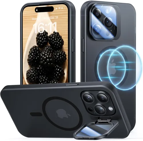 Vista 23 de Funda para iPhone 14 Pro, protección contra caídas de grado militar, compatible con MagSafe, soporte integrado y protector de lente de cámara, funda