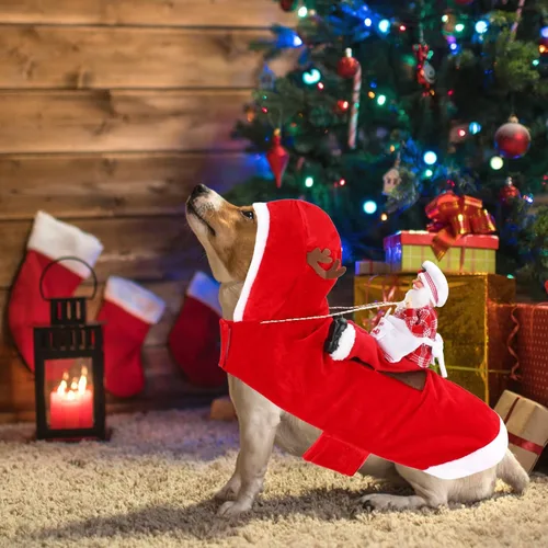 Vista 4 de BWOGUE Disfraz de Navidad de Papá Noel para perro, disfraz de cosplay para perros pequeños, medianos y grandes, gatos Chef Santa Claus