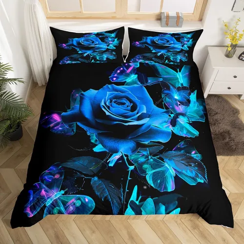 Vista 15 de Juego de funda de edredón con diseño floral de rosas arcoíris para niños, niñas y mujeres, funda de edredón colorida para parejas, enamorados, día