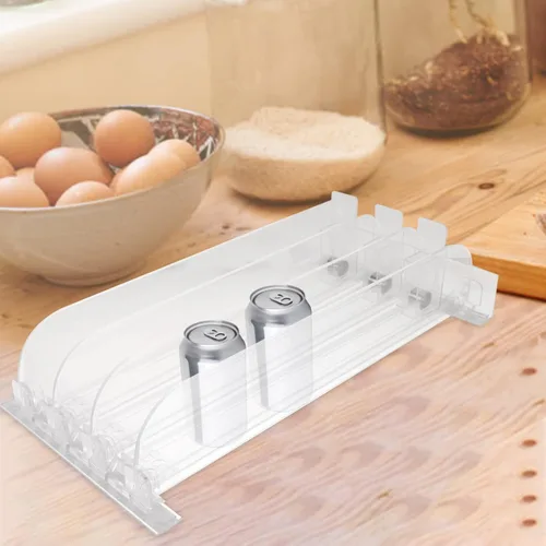 Vista 9 de Zerodeko Dispensador de bebidas para nevera: 3 unids Organizador de latas de soda autoempujante para refrigerador Empujador de bebidas ajustable