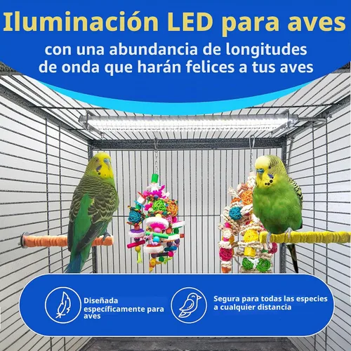 Vista 2 de HappyBird Lighting - Luz de jaula para pájaros con protector para masticar, luz LED de espectro completo para mascotas, simula el entorno natural