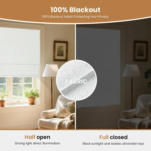 Vista 6 de Grandekor - Persianas romanas inalámbricas sin perforación para ventanas, persianas opacas de tela para ventanas interiores, protección UV