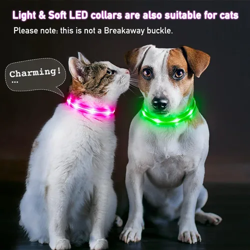 Vista 4 de Collares iluminados para perros pequeños, medianos y grandes, collar de perro LED ajustable, collar recargable suave brillante para perros y gatos
