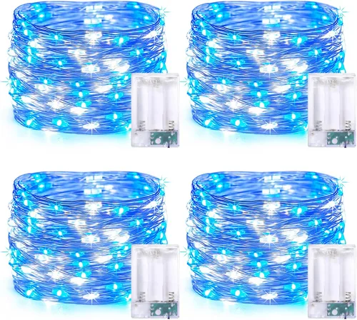 Vista 29 de JMEXSUSS 4 unidades de luces de hadas LED de 50 luces en púrpura y verde, luces de cadena de hadas operadas con batería, luces de 16 pies