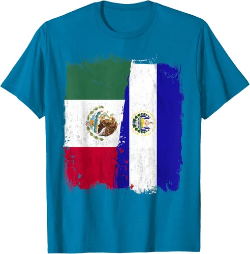 Vista 10 de Camiseta con la bandera mexicana de El Salvador con la mitad de la bandera mexicana de El Salvador