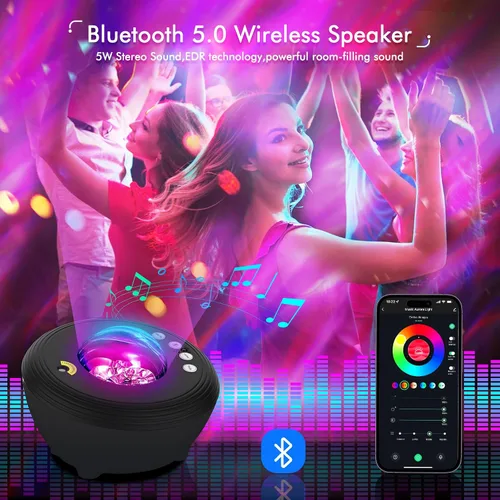 Vista 3 de Proyector de Estrellas Luz de Galaxia Proyector con 33 Luces, Altavoz Bluetooth 5.0, Luz Nocturna de Sonido, Proyector Aurora Inteligente WiFi