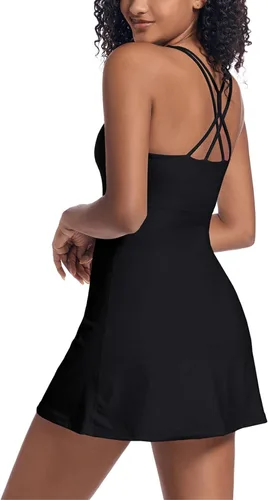 Vista 2 de Topcloset Vestido de tenis para mujer, vestido de entrenamiento con brasier integrado y pantalones cortos, bolsillos, vestido atlético para hacer