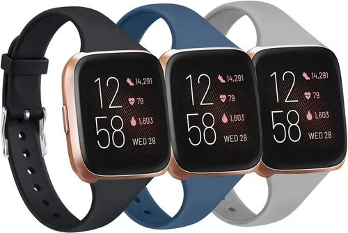 Vista 8 de Tobfit Pack 3 bandas delgadas compatibles con Fitbit Versa 2 Bands/Fitbit Versa/Fitbit Versa Lite/SE, pulsera de repuesto de silicona para hombres