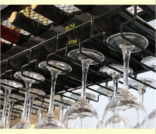 Vista 4 de Estante para vino montado en la pared con soporte para botellas y vidrio, estante de metal para colgar copas de vino, soporte de vino colgante