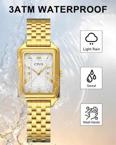 Vista 4 de CIVO Watches for Women with Small Wrists Vintage Quartz Bracelet Watch with Roman Dial - Gold Three-Hand Stainless Steel Watch - Gifts for
