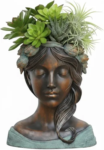Vista 10 de DiliComing Macetas de Cara de Resina - Maceta de 8 Pulgadas para Interiores y Exteriores con Orificio de Drenaje para Plantas Suculentas, Decoración