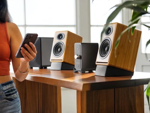 Vista 5 de Audioengine N22 - Amplificador estéreo de escritorio - Amplificador de potencia compacto para altavoces pasivos, audio de computadora y estéreo