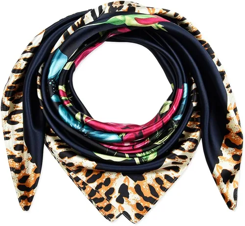 Vista 29 de corciova - Bufanda cuadrada grande para mujer, diadema sedosa para cabello rizado, lazo para dormir por la noche, bandana a la moda, 35 x 35