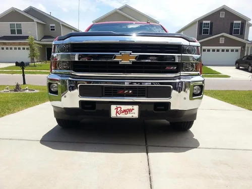 Vista 3 de Rejilla de acero inoxidable y pintura electrostática negra para insertar en defensa de 2015+ Chevy Silverado 2500 3500 HD Edición "Z-71